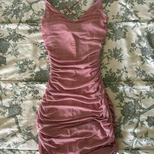 B Darlin Dusty Pink Ruched Mini Dress